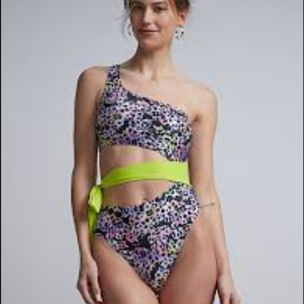 New York & Company Open Cut One Piece Bikini Swimsuit- Multi-Color Animal Print